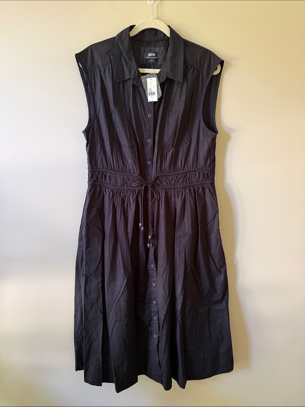 Anthropologie Black Sleeveless Button-Front Midi Dress with Drawstring Waist